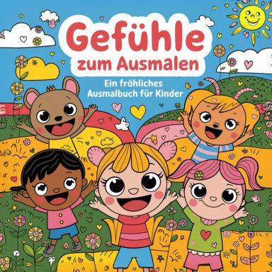 Bunte Kinder zeichnen Freude und Freundschaft in einem Ausmalbuch.