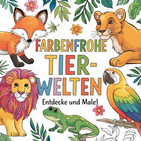 Bunte Illustrationen von Tieren in einer naturnahen Umgebung mit Schmetterlingen.