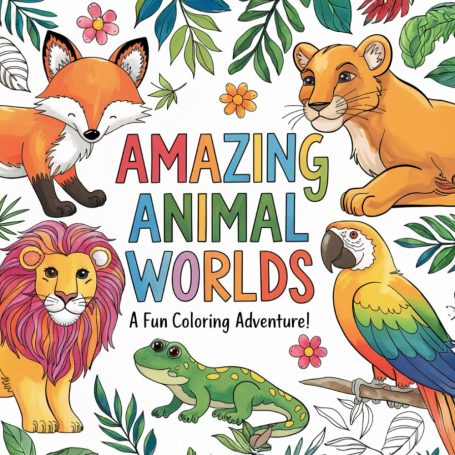 Bunte Illustrationen von Tieren in einer naturnahen Umgebung mit Schmetterlingen.